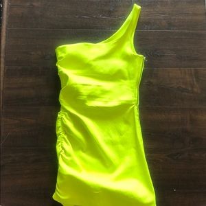 SPRWMN one shoulder runched neon mini dress